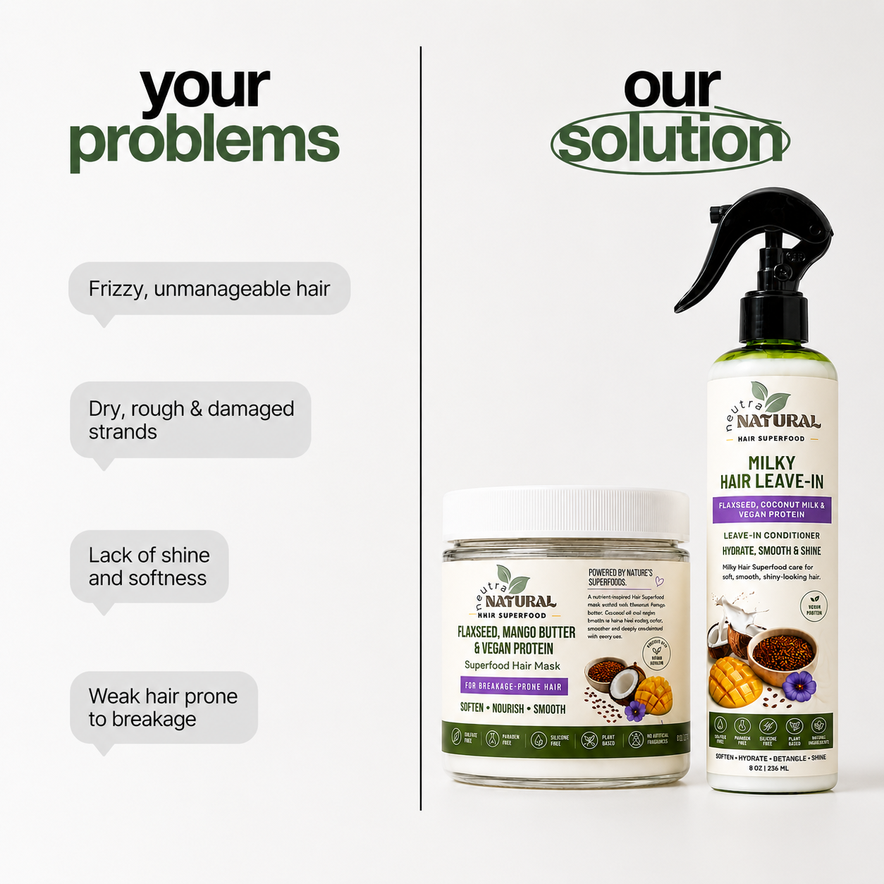 Neutra Natural Hair Superfood Duo | Hair Mask + Milky Leave-In Conditioner