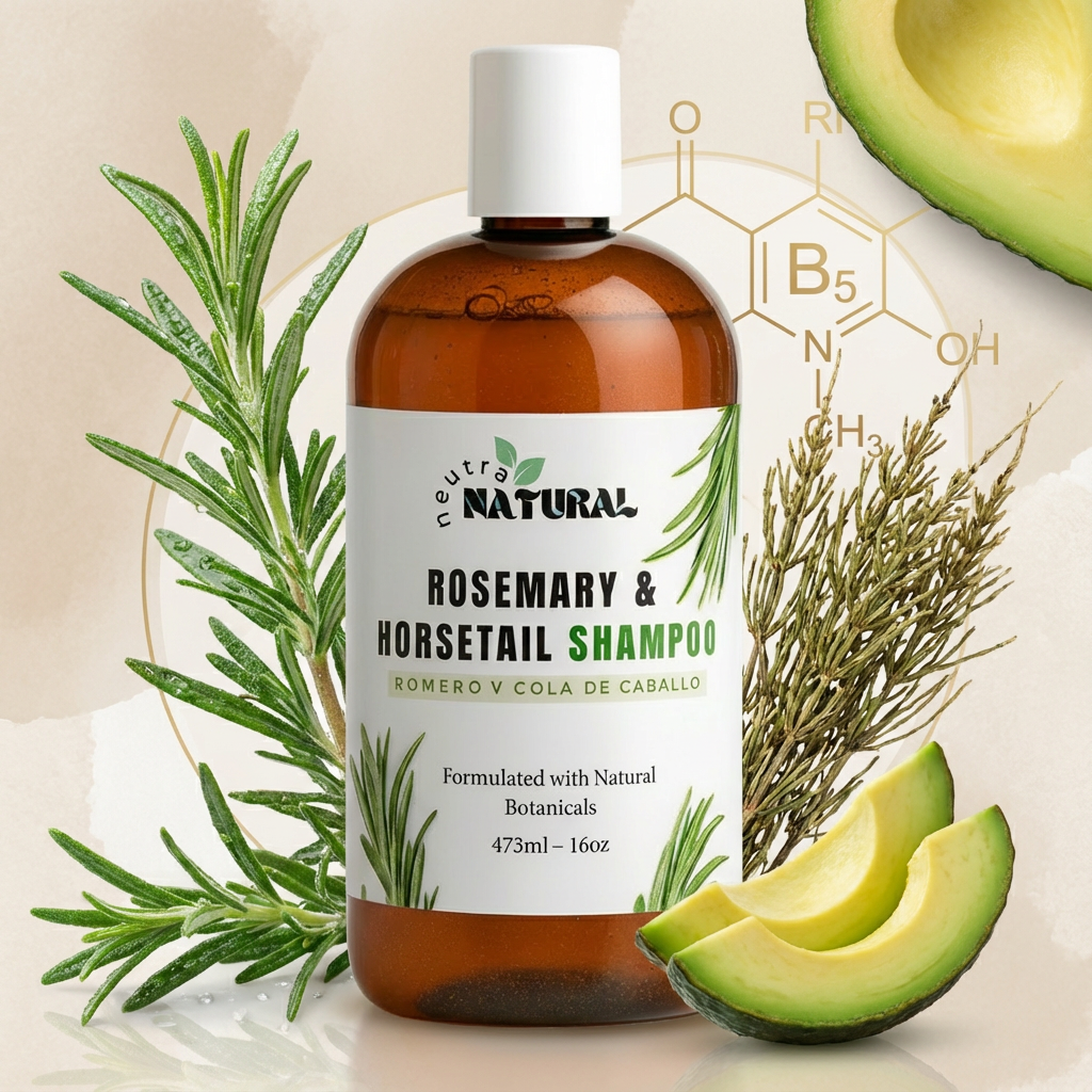 NEUTRA NATURAL Rosemary & Horsetail Shampoo & Conditioner Set with Vitamin B5, Avocado & Castor Oil, Clean Beauty Promise, Paraben-Free, Sulfate-Free, Vegan, 4 Products Bundle