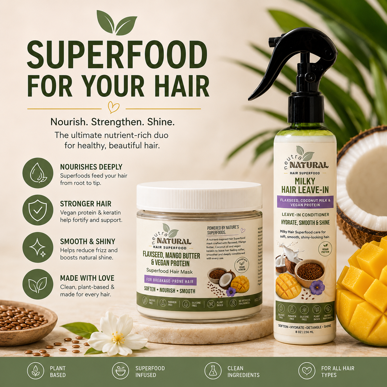Neutra Natural Hair Superfood Duo | Hair Mask + Milky Leave-In Conditioner