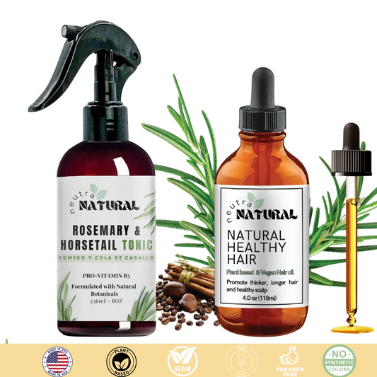 Natural Ingredients Hair growth Combo with Rosemary & Horsetail. Tonic & Oil. Romero y Cola De Caballo. Damage Hair
