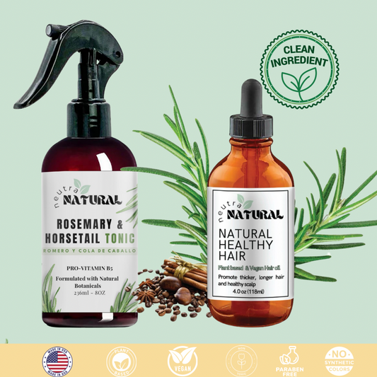 Natural Ingredients Hair growth Combo with Rosemary & Horsetail. Tonic & Oil. Romero y Cola De Caballo. Damage Hair