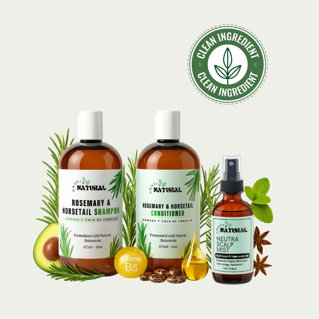 Kit para el crecimiento del cabello y combatir la caspa con romero y cola de caballo. veganos