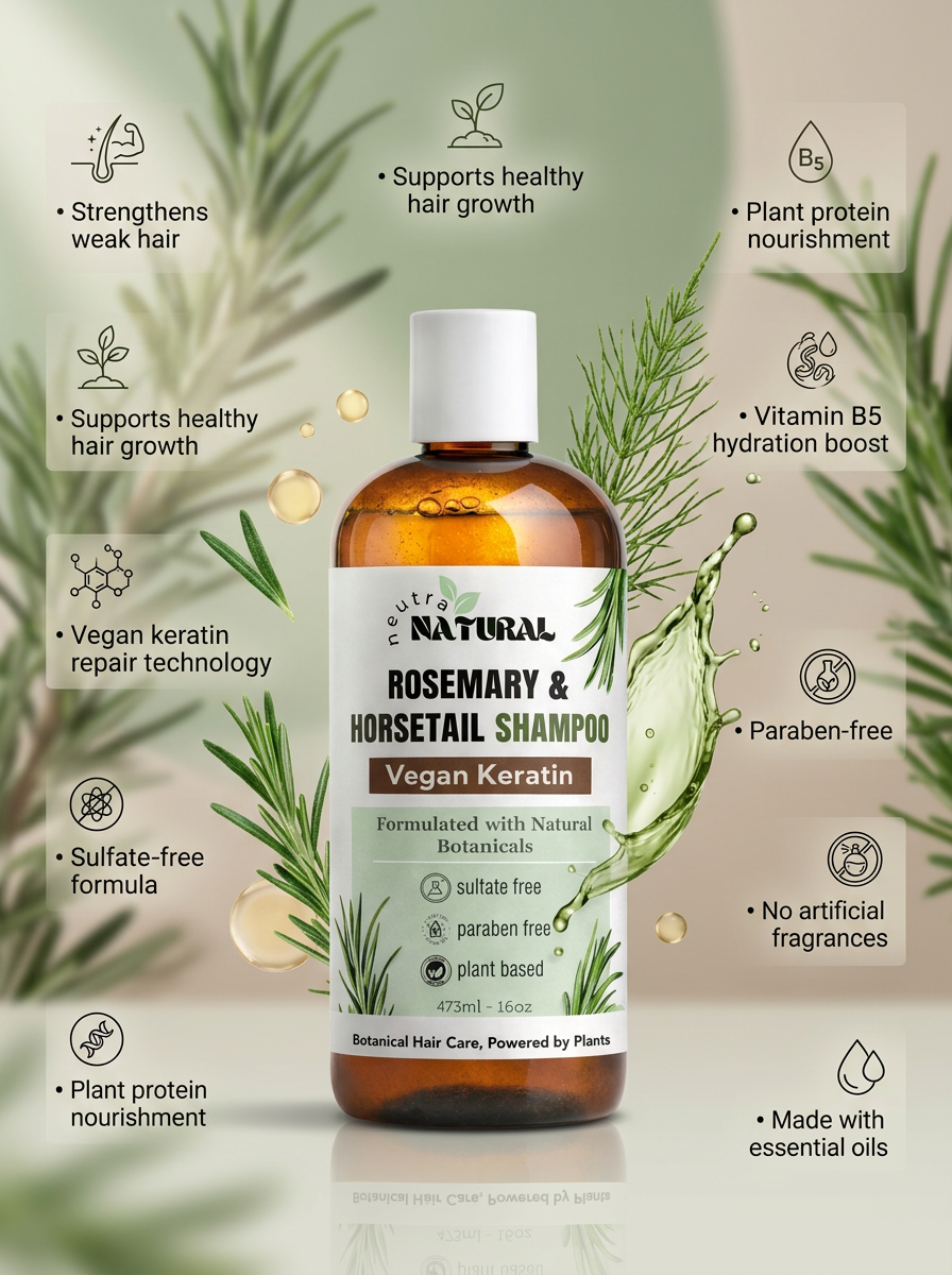 Neutra natural Kit herbal de shampoo y acondicionador con Keratina vegana, romero y cola de caballo.