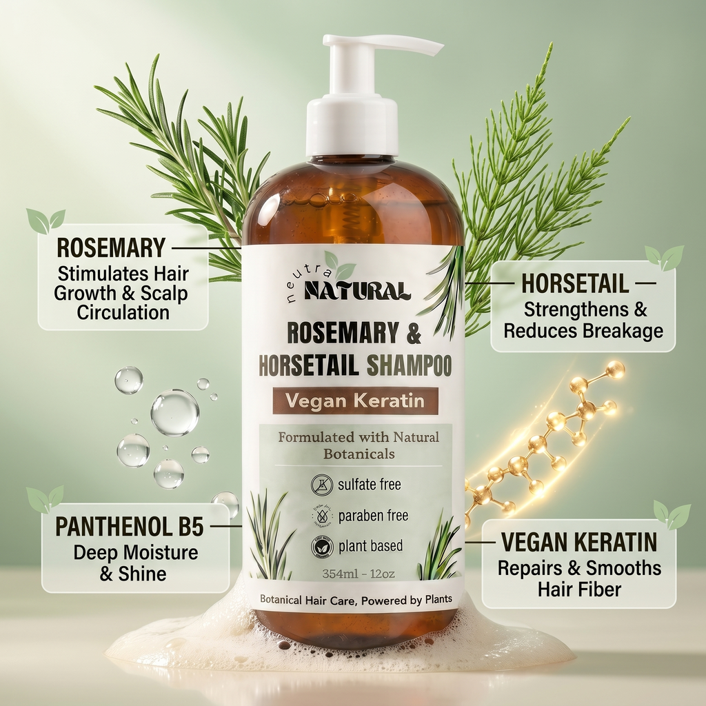 Neutra natural Kit herbal de shampoo y acondicionador con Keratina vegana, romero y cola de caballo.